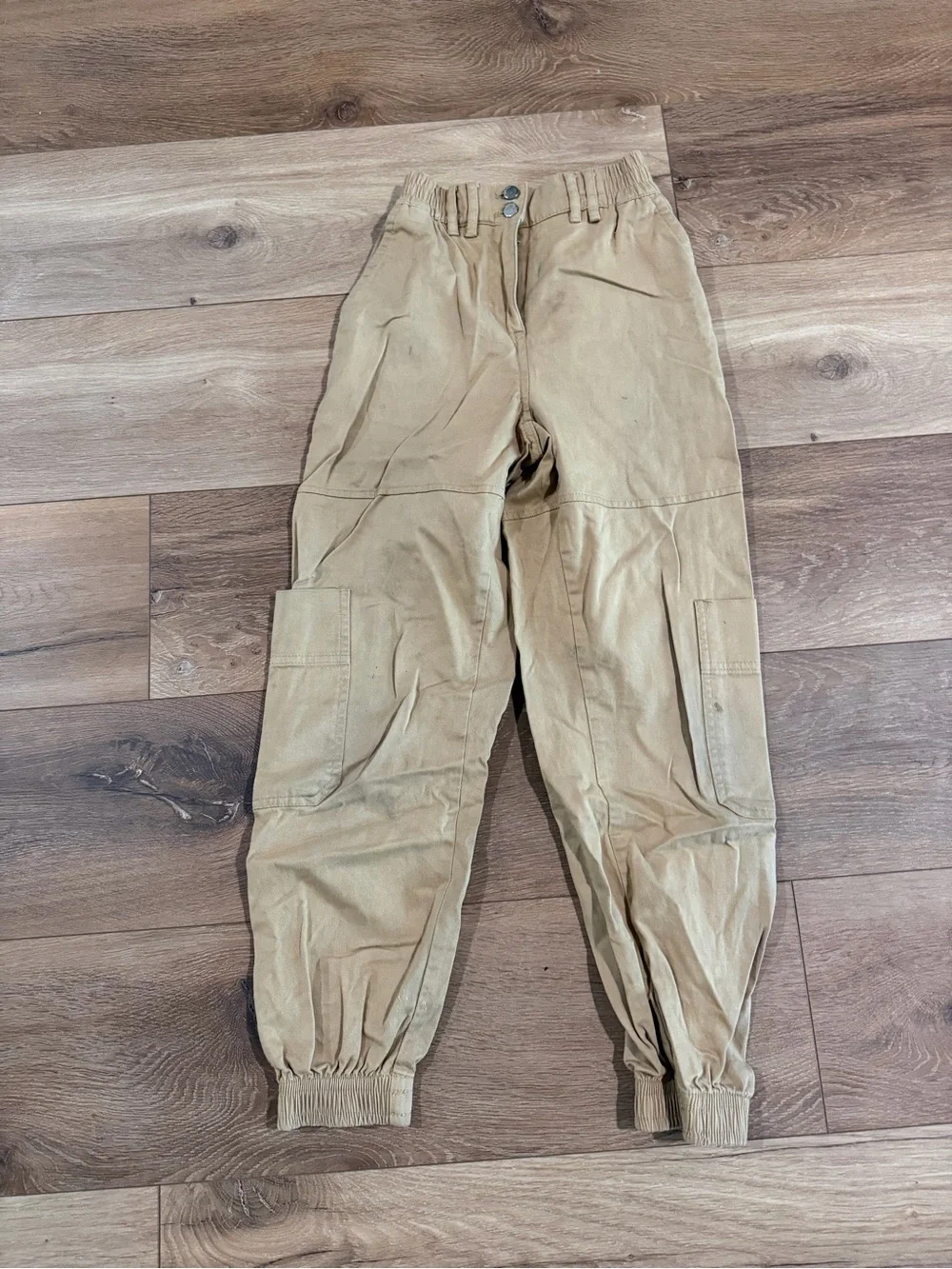 Bershka Kids Tan Cargo Joggers with Elastic Cuffs